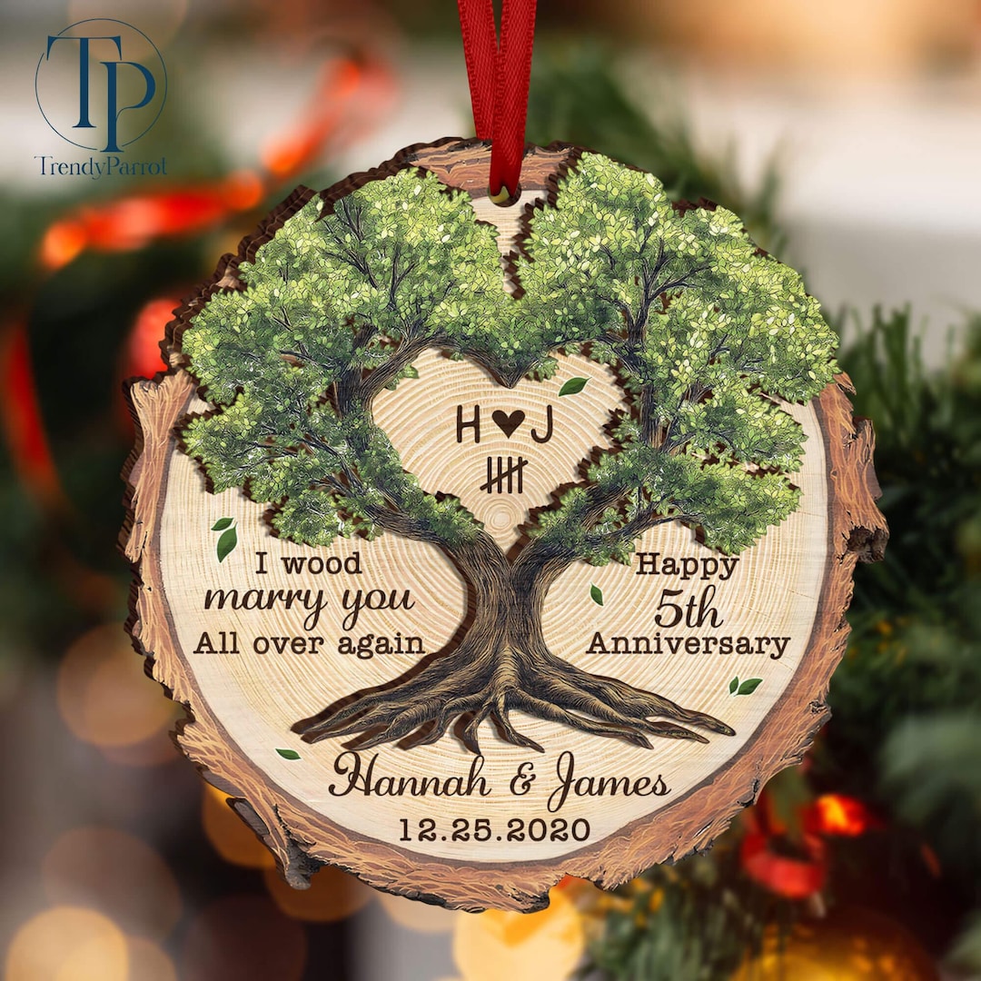 Personalized 5th Anniversary Wooden Ornament, Wood Anniversary Gift for ...