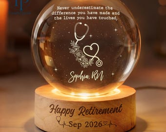 Nurse Retirement Gifts, Personalized Retired Nurse Crystal Ball Lamp, Retirement Gift for Nurse, Retired RN, Custom Nurse Retirement Gifts