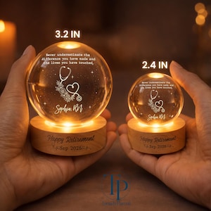 Nurse Retirement Gifts, Personalized Retired Nurse Crystal Ball Lamp, Retirement Gift for Nurse, Retired RN, Custom Nurse Retirement Gifts image 4