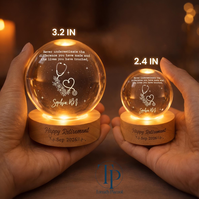 Nurse Retirement Gifts, Personalized Retired Nurse Crystal Ball Lamp, Retirement Gift for Nurse, Retired RN, Custom Nurse Retirement Gifts image 4
