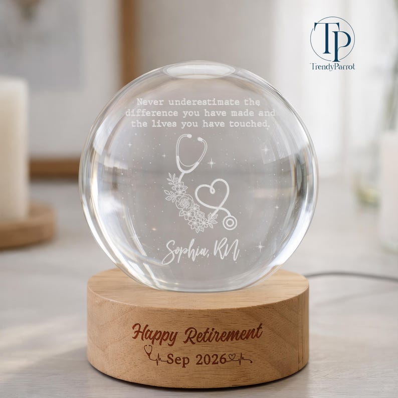 Nurse Retirement Gifts, Personalized Retired Nurse Crystal Ball Lamp, Retirement Gift for Nurse, Retired RN, Custom Nurse Retirement Gifts image 14