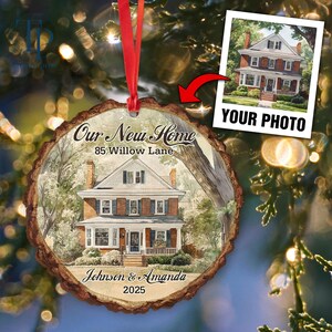 New Home Wooden Ornament, Personalized New Home Christmas Photo Ornament, Our First Home Ornament,  Custom House Address Keepsake, New House