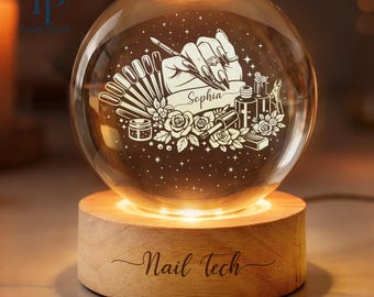Personalized Nail Artist Crystal Ball Night Light, Nail Tech Gift, Nail Stylist Gift, Nail Salon Decor, Manicurist Gift, Nail Lovers Gifts