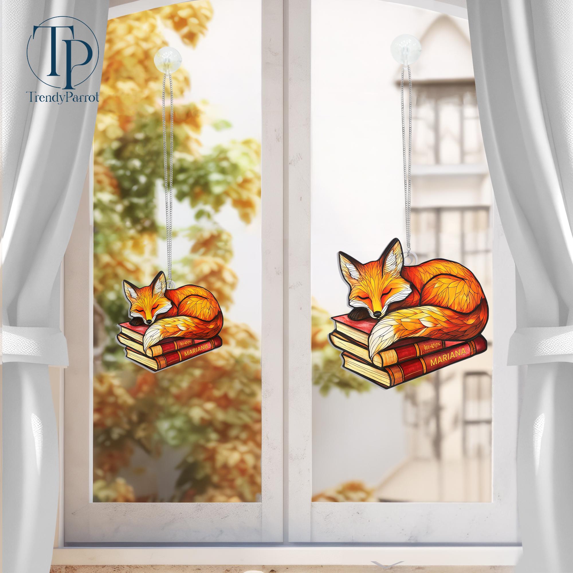 Window Drawing Fox Custom Fox Book Acrylic Suncatcher Window Hanging, Fox Ornament, Fox ...