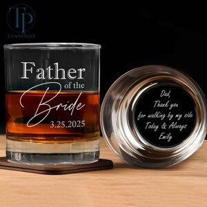 Father of The Bride Gift, Personalized Father of The Bride Whiskey Glass, Wedding Gift for Dad, Dad of Bride Gift, Christmas Gift for Dad