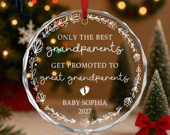 Great Grandparents Pregnancy Announcement Glass Ornament,Promoted to Great Grandma Grandpa Gift, Great Grandparent Ornament, New Baby Reveal