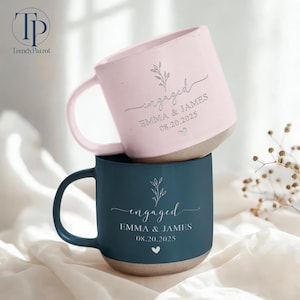Personalized Engagement Engraved Pottery Mug, Wedding Mug, Engagement Gifts, Wedding Gifts for Couple, Bridal Shower Gifts, Anniversary Gift