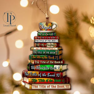 Personalized Christmas Book Tree Name Wooden Ornament, Bookish Ornament, Bookworm Gifts, Book Club Ornament, Librarian Gift, Book Lover Gift
