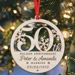50th Anniversary Wooden Ornament, Gold Anniversary Ornament, 50 Years Married Wedding Anniversary Gift, Wedding Gift for Couple Anniversary