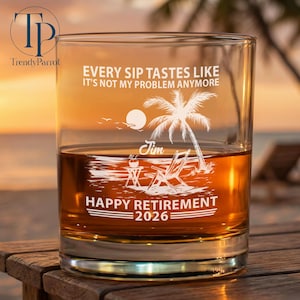 Retirement Gifts For Men, Personalized Whiskey Glass, Custom Christmas Gifts for Dad, Funny Retirement Cocktail Glass, Office Party Gifts