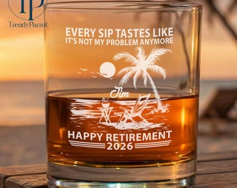 Retirement Gifts For Men, Personalized Whiskey Glass, Custom Christmas Gifts for Dad, Funny Retirement Cocktail Glass, Office Party Gifts