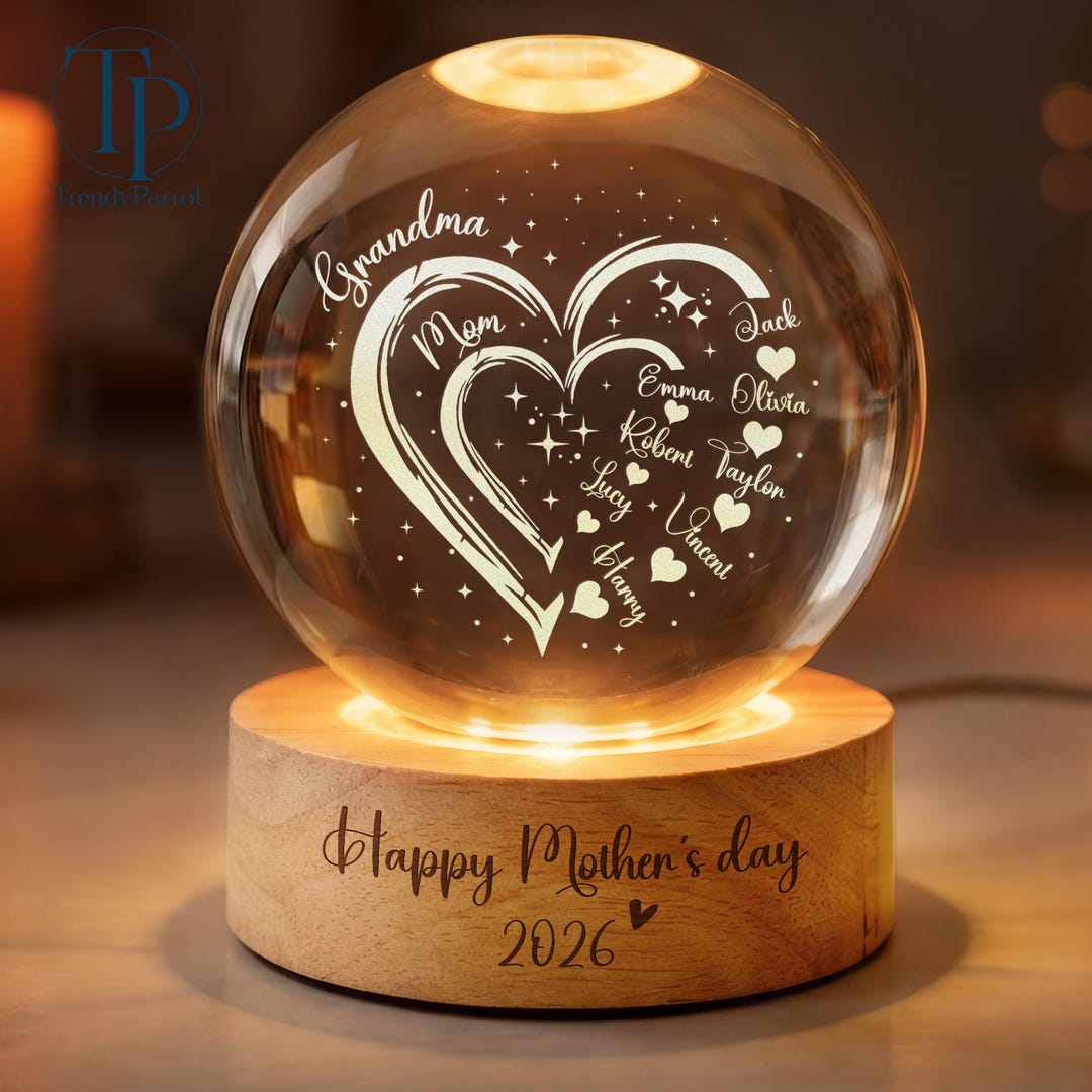 Custom Grandma Mom Heart Crystal LED Ball Light, Mom Gift, Grandma Gift ...
