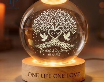 Tree of Love Personalized Couples Crystal LED Ball Light, Wedding Anniversary Gift, Couple Gift, Gift For Mom, Dad, Wedding Gift, Home Decor