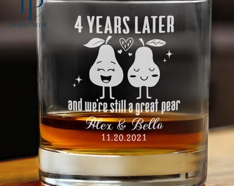Happy 4th Anniversary Whiskey Glass, Fruit Anniversary Gift, Custom 4th Anniversary Gift, Four Years Anniversary Cup, Husband Boyfriend Gift