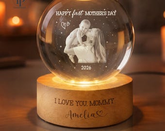 Happy First Mother's day Photo Crystal Ball Night Light, Personalized 1st Mother's Day Led Light, Gifts for New Mom, First Time Mom Gifts