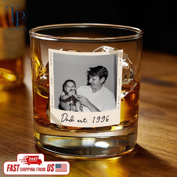 Dad Gifts, Gifts For Dad, Custom Photo Dad Est Whiskey Glass, Grandpa Gift, Dad Glass, Gifts For Him, Portrait Photo Grandpa Glass, New Dad