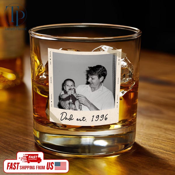 Dad Gifts, Gifts For Dad, Custom Photo Dad Est Whiskey Glass, Grandpa Gift, Dad Glass, Gifts For Him, Portrait Photo Grandpa Glass, New Dad