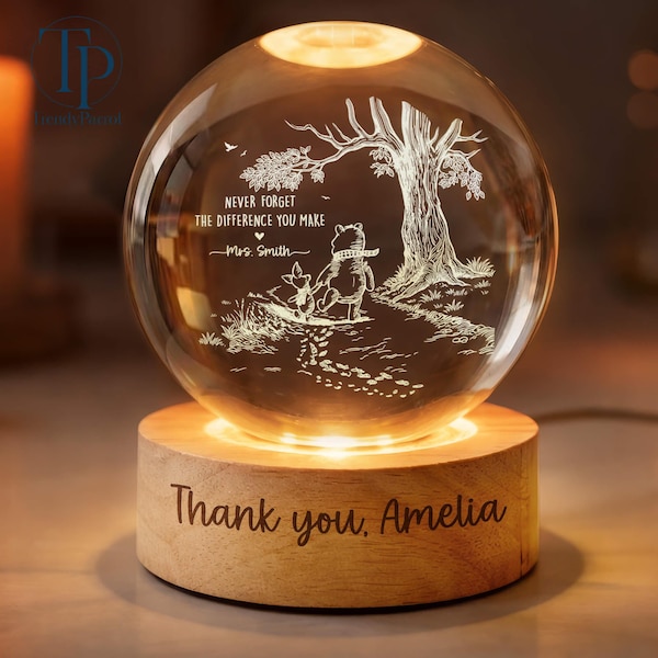 Thank You Gift, Personalized Crystal LED Ball Light, Teacher Gift, Employee gift, Coworker Gift, Appreciation Gift, Gift for Friend, Mentor