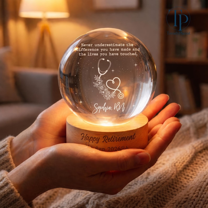 Nurse Retirement Gifts, Personalized Retired Nurse Crystal Ball Lamp, Retirement Gift for Nurse, Retired RN, Custom Nurse Retirement Gifts image 11