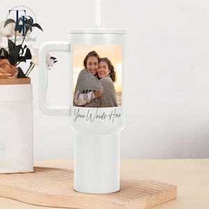 Custom 40oz Tumbler with Photo, Custom Photo Mother&#39;s Day Gift For Mom, Personalized Tumbler with Pictures, 40oz Photo Tumbler with Handle