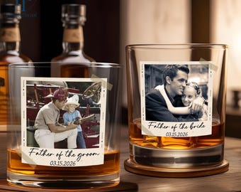 Personalized Gift for Father of the Bride, Father of the Groom, Custom Photo Whiskey Glass, Wedding Keepsake, Gift for Dad, Dad Grandpa Gift