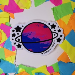 Bisexual Pride Planet Sticker, Proudly Fluid Love Connections, Bi Visibility & Inclusivity, Subtle LGBTQ+ Sticker