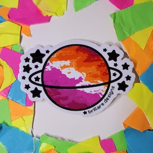Lesbian Pride Planet Sticker: LGBTQ+ Cosmic Love, 3-inch Vinyl