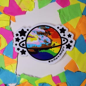 Progressive Pride Planet Sticker, Support Equality Subtly, LGBTQ+ Activism & Forward-Thinking, Cosmic Ally Sticker, Subtle Pride Stickers
