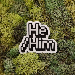 He/Him Vinyl Sticker, Queer Pixel Sticker