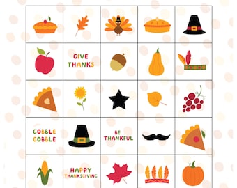 Thanksgiving-bingokaart, bewerkbaar, afdrukbaar, aangepast, Templett, feest, games | Sjabloon essentieel: