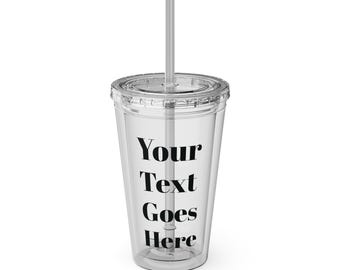 Aangepaste doorzichtige Tumblr met rietje, kleuren, feest, vakantie, 16 oz (2-4 dagen verzending)