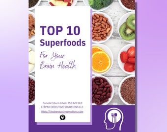 Digital Workbook on Top 10 Superfoods for Brain Health for Instant Download (18 pages of tips and fillable worksheets)