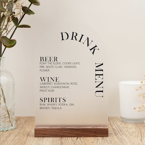 Open Bar Drink Sign,  Acrylic Wedding Sign, Bar Menu Sign, Modern Minimalist Sign, Wedding Sign