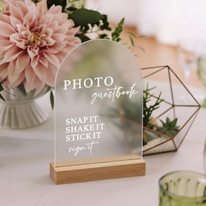 Arch Guest Book Sign, Photo Guestbook Sign, Polaroid Wedding Sign, Guestbook Acrylic Sign, Snap It Shake It Sign It