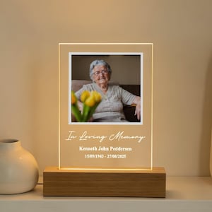 Acryl fotolijst met licht, gepersonaliseerde standaard, kerstcadeaus, gedenkfotocadeau, standaard ter nagedachtenis aan de overledene, unieke nachtlampjes