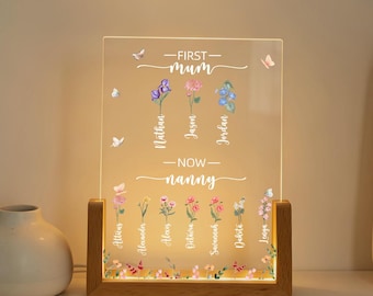 Custom Mom Now Grandma Garden Night Light, Birth Month Flower Light Lamp, Mothers Day Gift, Gift for Mom, Grandma, Nanny, Nana