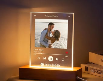 Placa de luz nocturna con foto y música personalizada, placa acrílica con foto y música, regalo de cumpleaños, decoración de dormitorio, luz nocturna LED, regalo para ella.