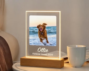 Luz nocturna LED conmemorativa personalizada para mascotas, marco iluminado para la pérdida de una mascota, luz para fotos de mascotas, regalo para la pérdida de un perro, regalo conmemorativo para mascotas, regalo de condolencias para perros