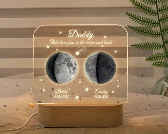 Personalized Fathers Day Gift, Custom Moon Phase Crystal Nightlight, Gift for Dad idea, Birthday Gift, Gifts for Home Decor, New Born Gifts