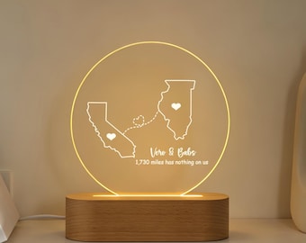 カスタム2マップナイトライト、彼女/彼へのクリスマスプレゼント、遠距離恋愛ランプ、お別れのプレゼント、カップルのプレゼント、クリスマスプレゼント