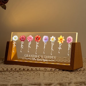 Custom Grandma&#39;s Garden Birth Month Flowers Night Light, Acrylic LED Night Light, Mother Lamp, Grandma Gift from Grandkids, Christmas Gift