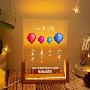 Custom Family Balloon Acrylic LED Light, Mothers Day, Our Family Lamp, Gift for Mum, Personalized Family Light, Family Gift