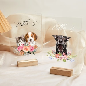 Numeri da tavolo con il tuo animale domestico, Numeri da tavolo personalizzati, Decorazioni da tavolo moderne, Insegna per il matrimonio degli amanti dei cani, Matrimonio della mamma del cane