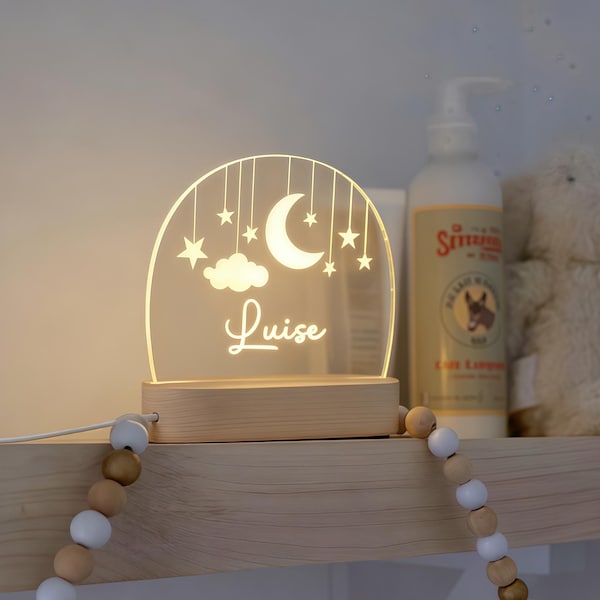 Custom Moon and Star Nightlight,Personalized Clouds Night Light with Name,Nursery Lamp,Baby Bedroom Night Light,Birthday Gifts for Baby