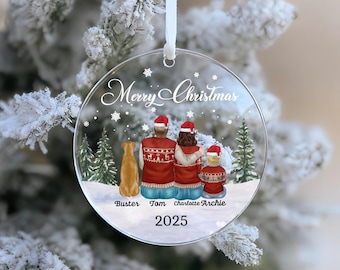 Custom Family Ornament With Pets, Christmas Ornament, Personalized Pet Lover Gifts For Couple, Family Portrait Dog Cat Mom Dad Gift