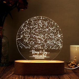 Mapa estelar personalizado por data, mapa estelar luz noturna, mapa de constelação personalizado, céu noturno por data, presente de noivado para ele e ela