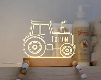 Personalized Tractor Night Light,Nursery Decor,Baby Boy Gift,Children's Night Light,Digger Light,Tractor Light,Christmas Gift for Boy