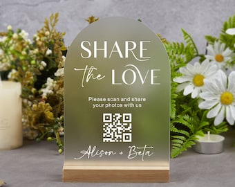 Comparta el signo del código QR de la boda del amor, los signos de la foto de la boda, capture el amor, el signo del código QR de la boda, el signo de la boda moderno del arco