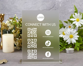 Connect with Us Social Media QR Code Sign, Let's Get Social Sign, Business Sign, QR Code Sign, Facebook, Instagram Sign