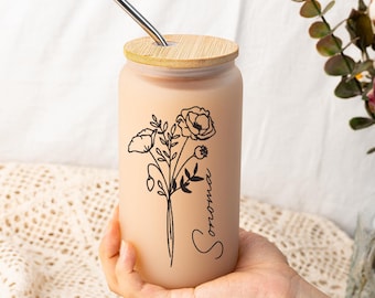 Personalized Tumbler With Name Custom Birth Flower Coffee Mug Gift for Her Birthday Gift Flower Tumbler for Bridemaid Gift Christmas Day